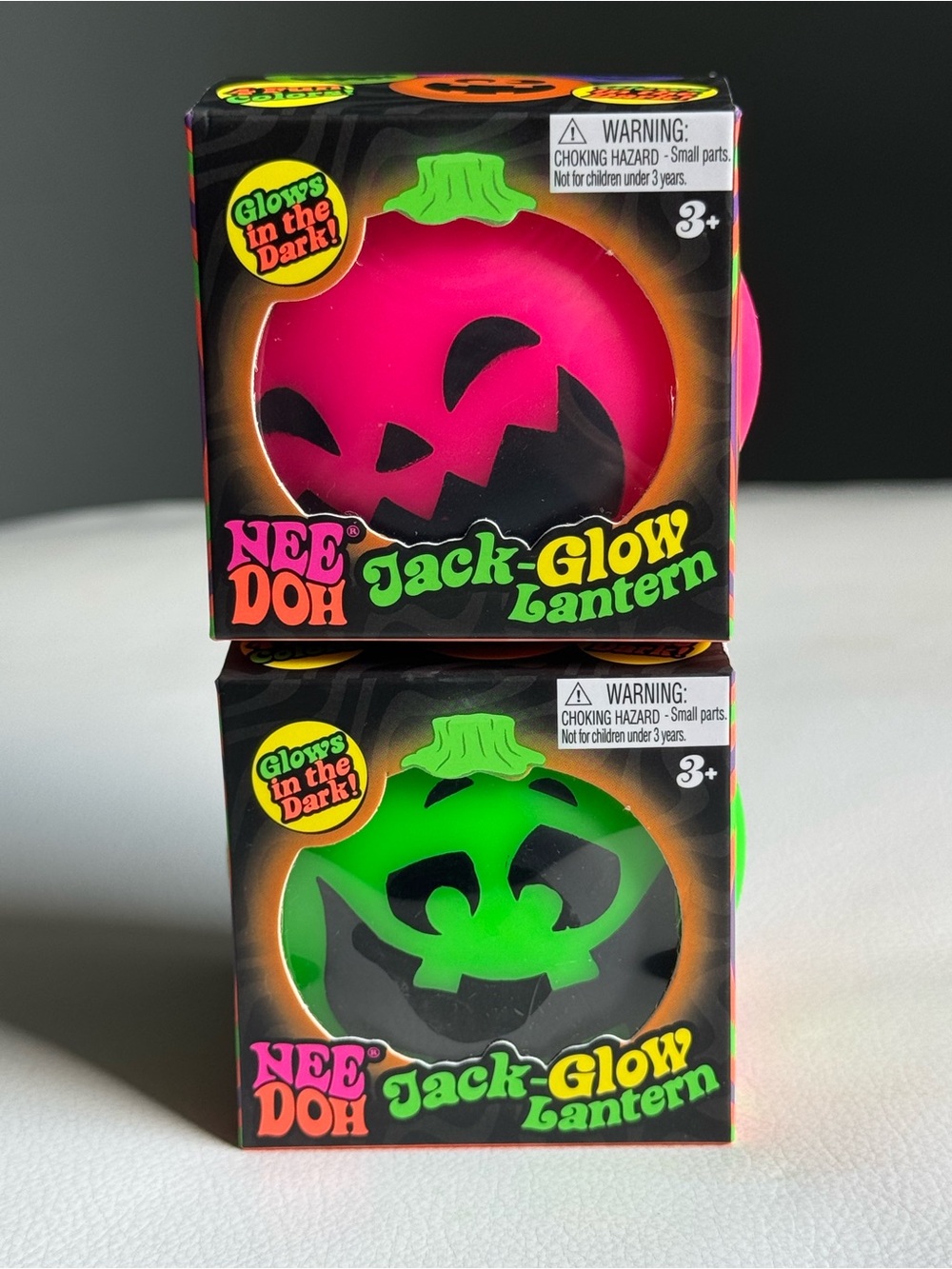 Needoh Jack Glow Lantern Pumpkin Halloween Pink Squishy Glow in the Dark Set